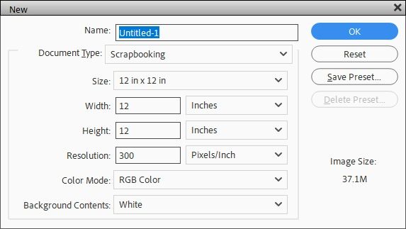 Default Scrapbooking Settings