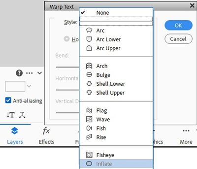Warp Text Options